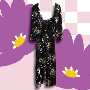 Reformation Black Floral Midi Dress